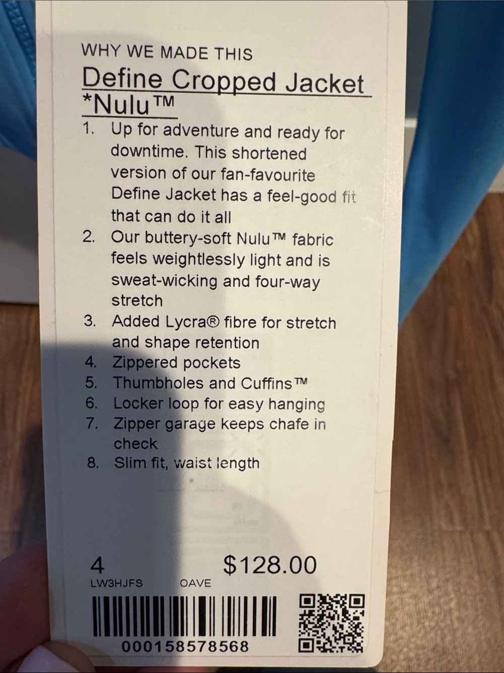 lululemon athletica define cropped jacket ocean wave oave nwt - Picture 2 of 3